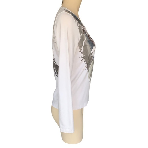 2/$10 MOVING SALE Y2K Olsen Europe Long Sleeve Top Feather Patterned Stitchwork - Picture 5 of 15